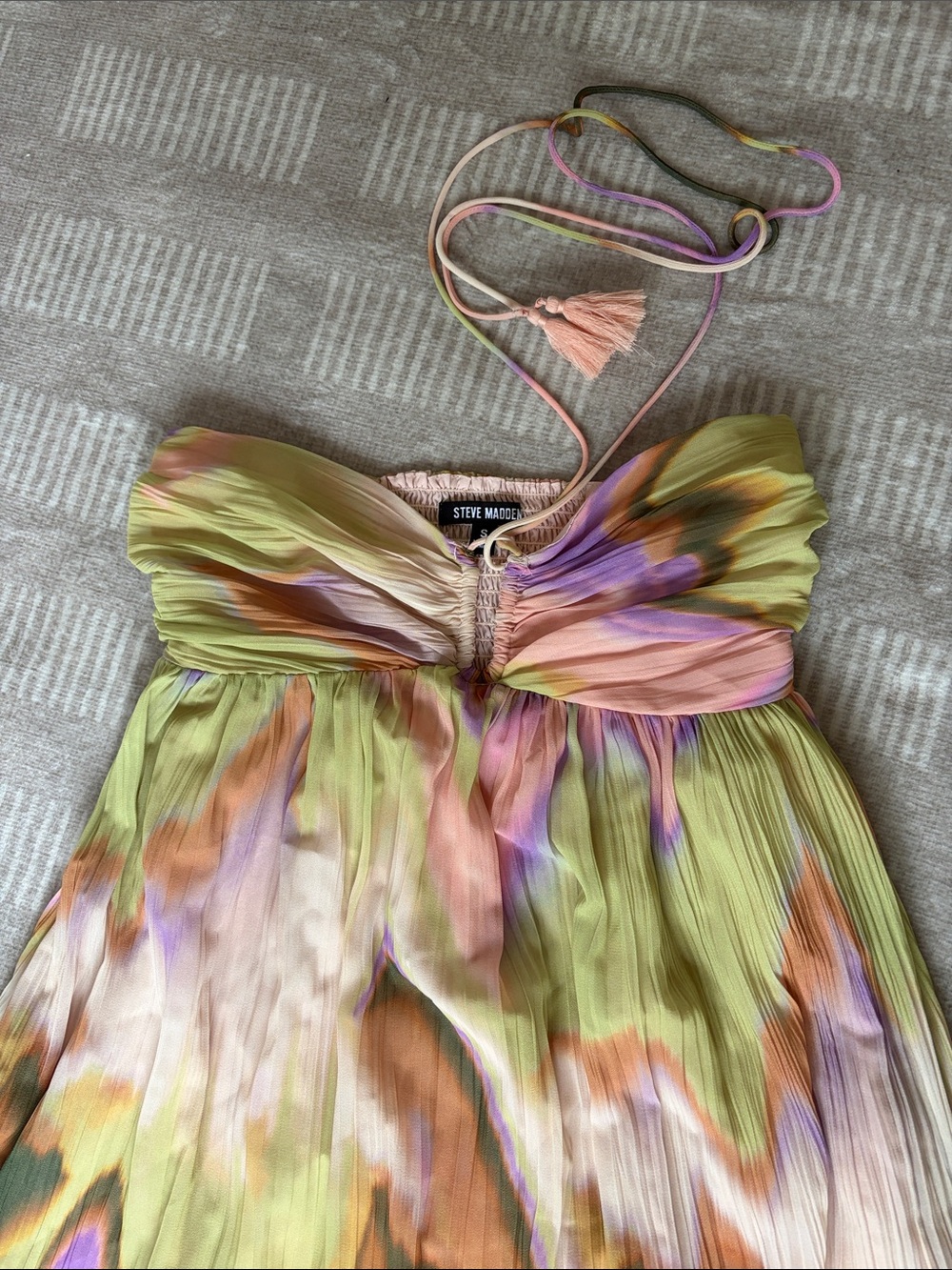 Steve Madden Girls Pastel Watercolor Halter Dress - Green Pink Purple